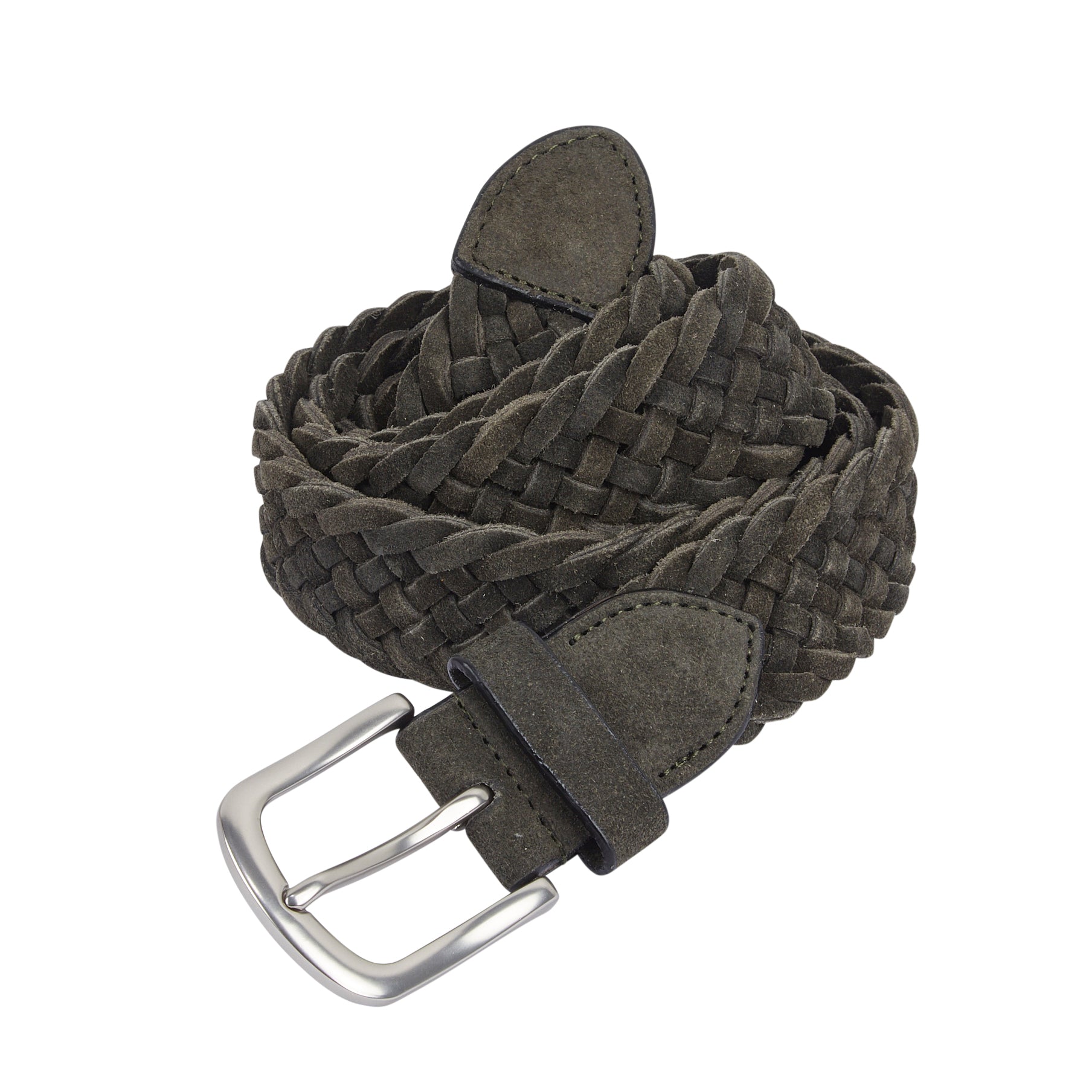 Kingston Suede Leather Woven Belt - Khaki