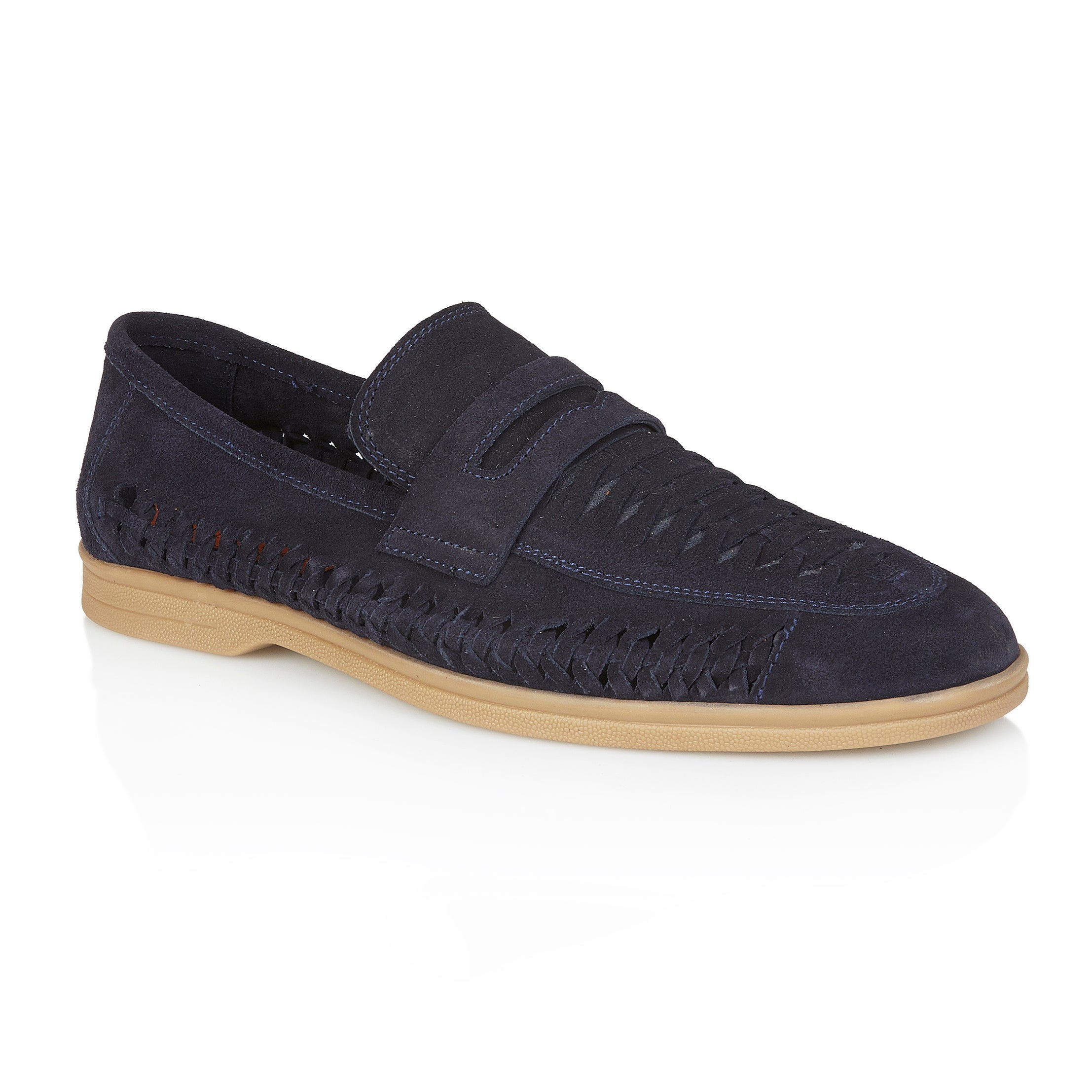 Perth Suede Leather Woven Loafer - Navy