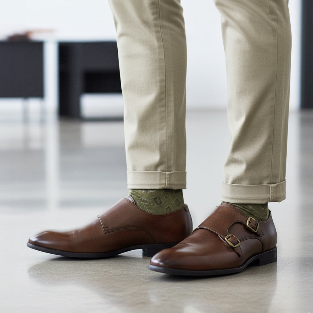 Bourne Leather Double Monk Strap Shoes  - Brown