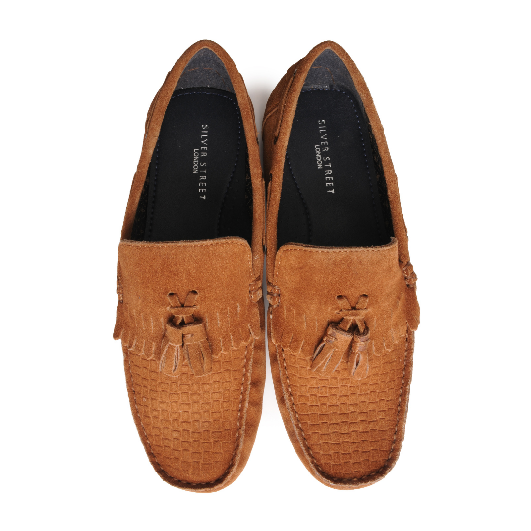 Button Suede Leather Loafer - Tan