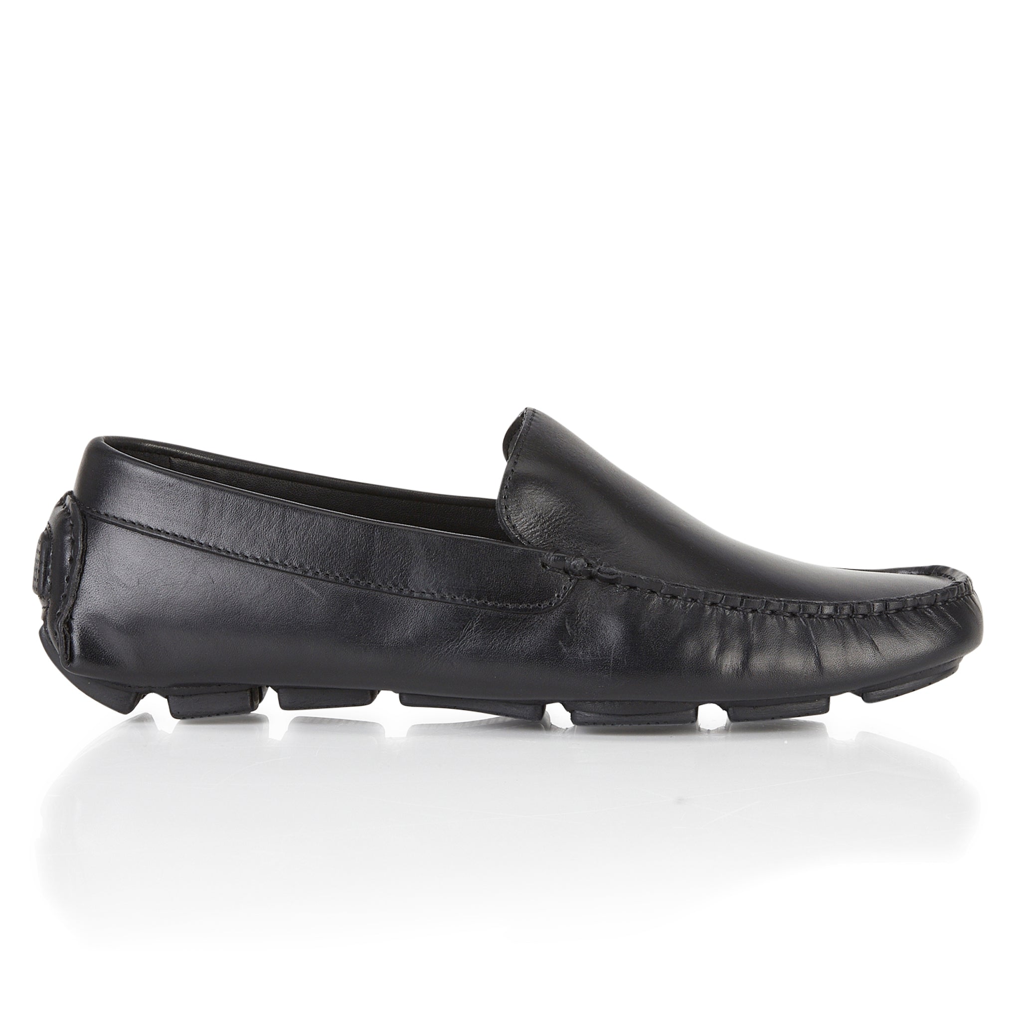 Falmouth Mens Leather Driving Loafers - Black