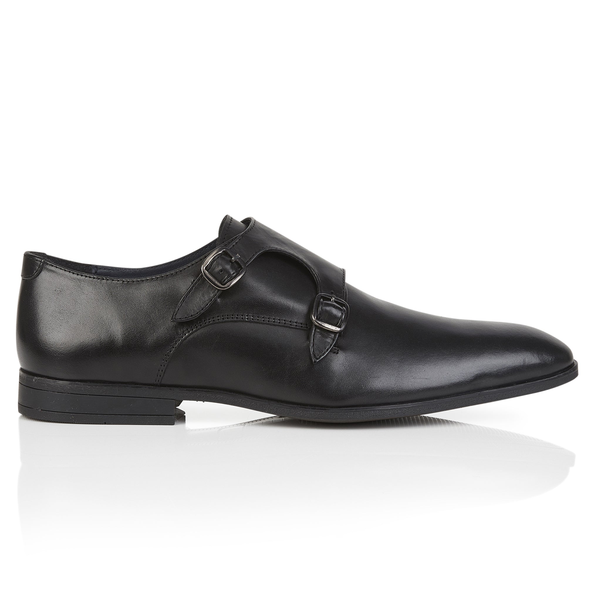 Bourne Leather Double Monk Strap Shoes  - Black