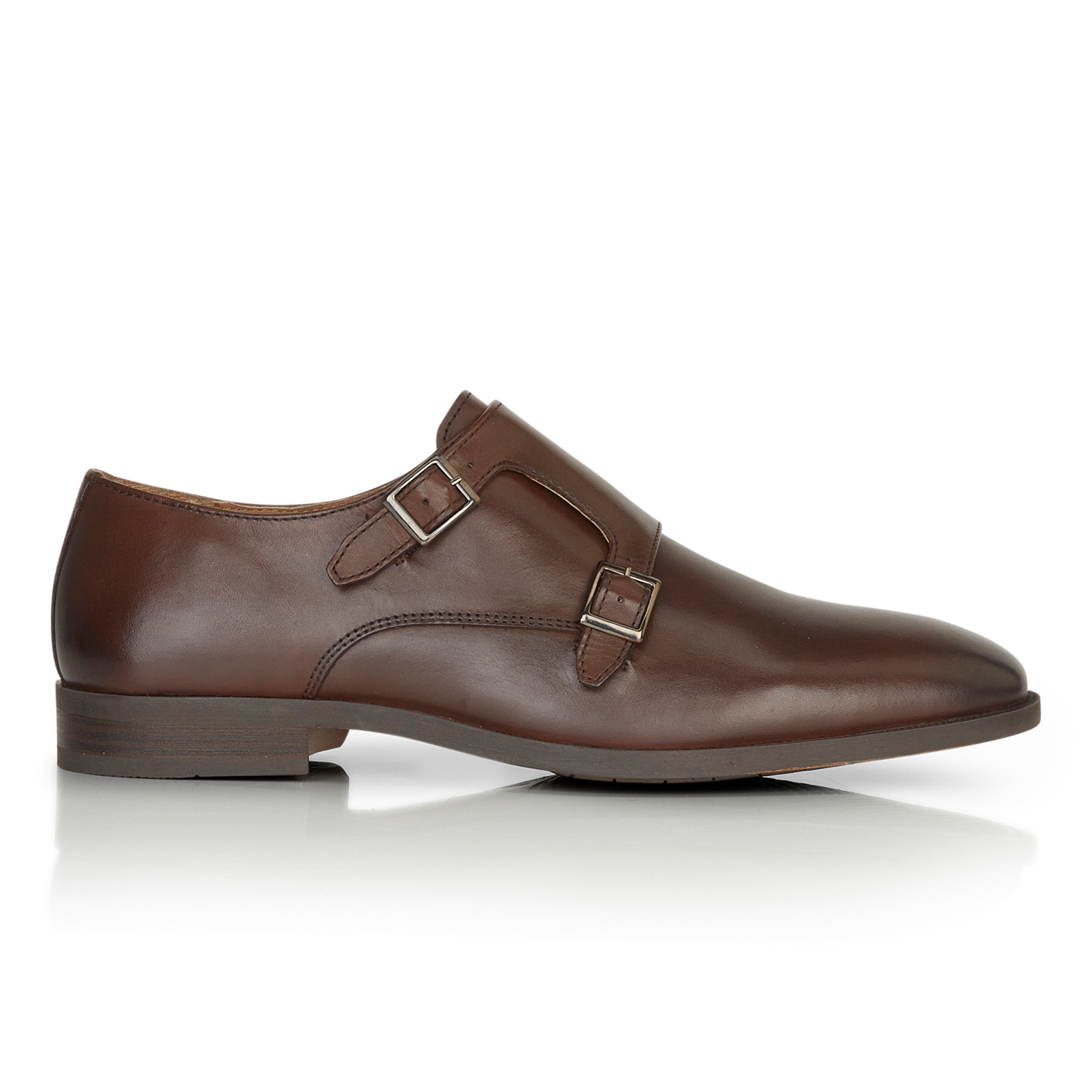 Malvern Leather Double Monk Shoes - Brown