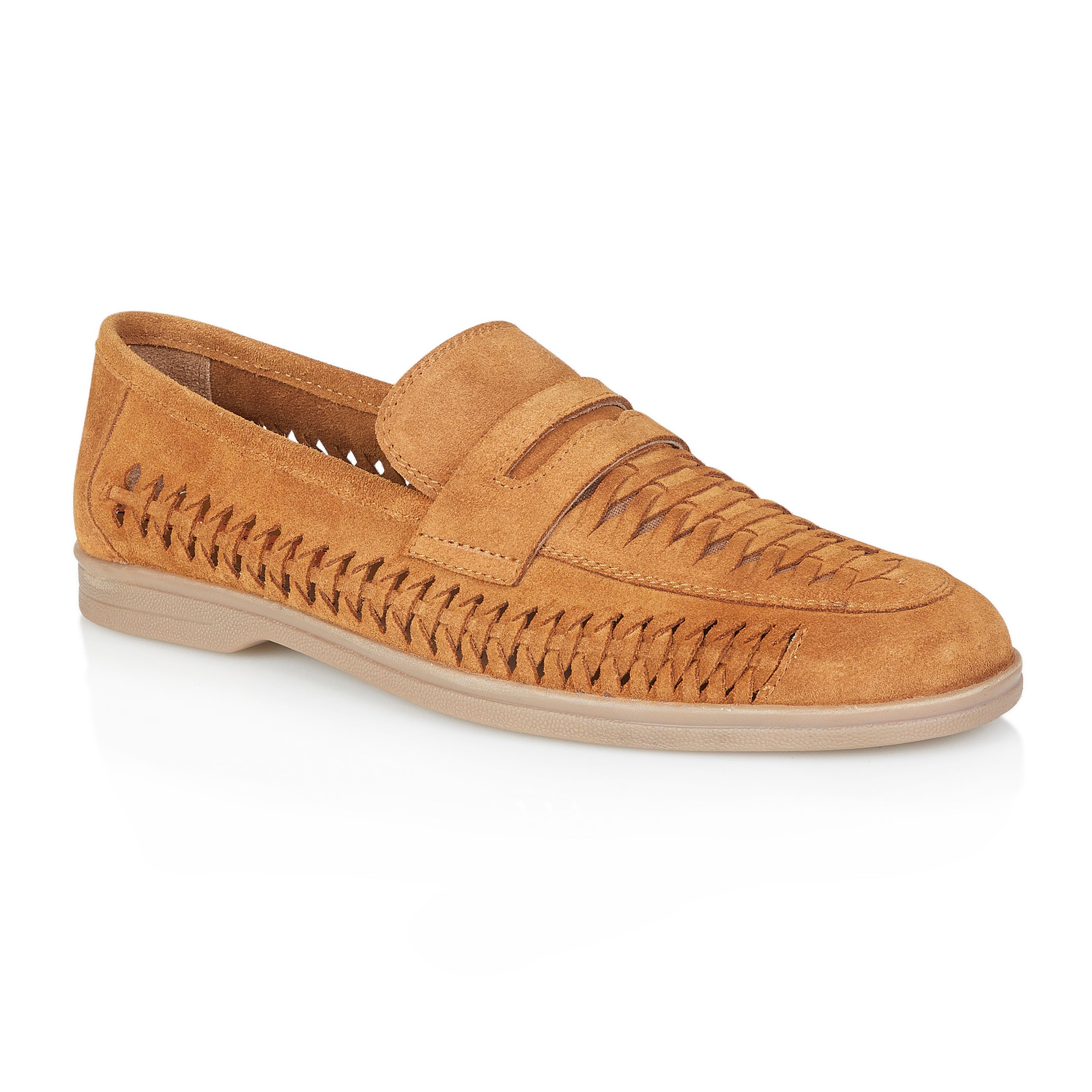 Perth Suede Leather Woven Loafer - Tan