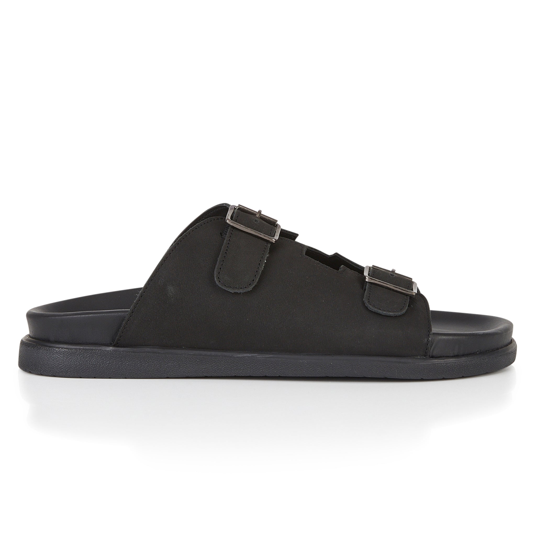 Southend Leather Double Buckle Slip-On Sandals - Black