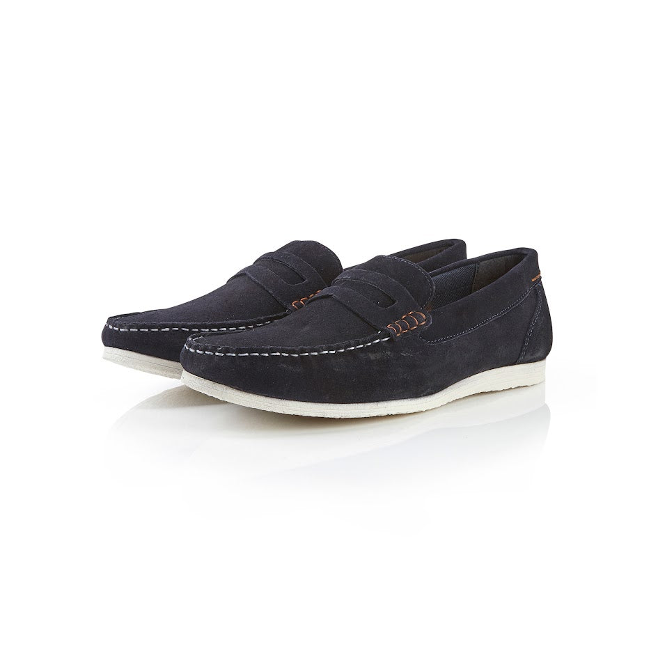 Stanhope Suede Leather Penny Loafer - Navy